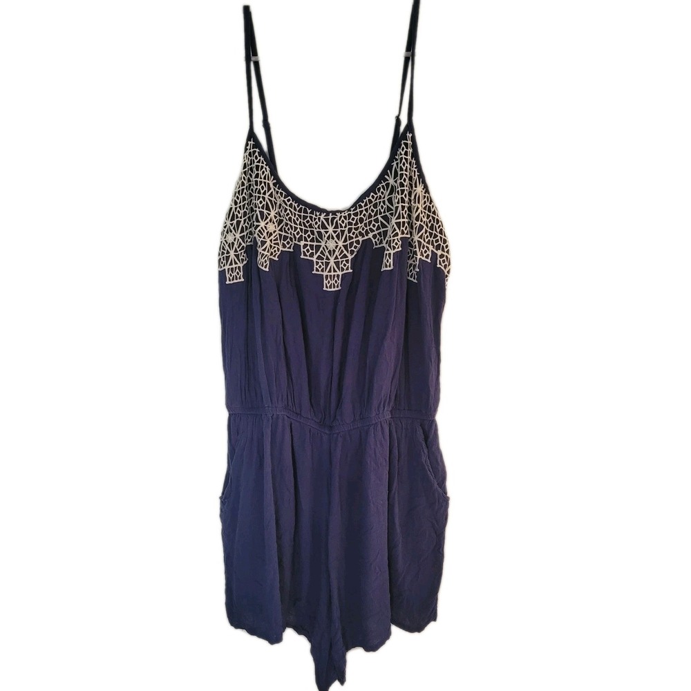 Forever 21+ Plus Womens Blue White Short Romper‎ Spaghetti Straps 1X Y2K Summer